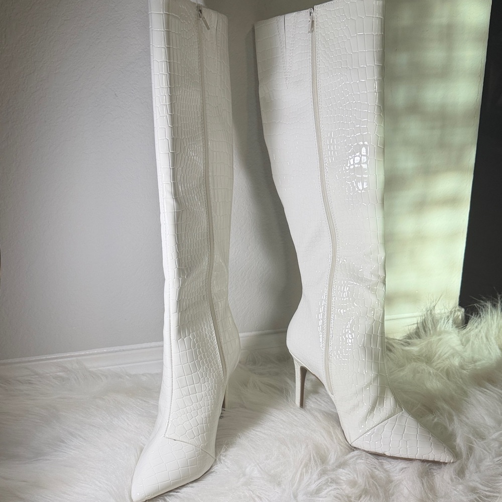 INC International Concepts White Croc-Embossed Heeled Boots